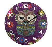 Large Wall Clocks, Owl Mandala Floral Element Dark Battery Operated Non Ticking 10 inch Clock Silent Art Bedroom Kitchen Clock Atomic Analog Clocks Home Decor