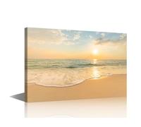 Large Wall Decor For Living Room 1 Piece Nature Seascape Pictures Soft Sea Waves on the Beach With Sunset Sky Background Poster Wooden Framed Gallery-Wrapped Ready to Hang Artwork Gifts (24"Wx36"H)