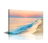 Large Wall Decorations For Living Room Sunset on the Beach With Long Coastline Sun And Dramatic Sky Canvas Ocean Waves Pictures for Hotels Dinning Room Ready To Hang Home Decor 1 Piece (24"Wx36"H)