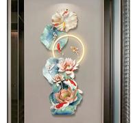 Large Wall Hanging Sculpture Painting, 3D Wall Art Decor with LED Light, Mirror Crystal Porcelain Craft, Modern Simple Nine Fish Wall Lamp for Entrance Living Room(B,66 * 120cm)