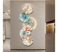 Large Wall Hanging Sculpture Painting, 3D Wall Art Decor with LED Light, Mirror Crystal Porcelain Craft, Modern Simple Nine Fish Wall Lamp for Entrance Living Room(A,55 * 100cm)