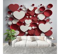 Large Wall Mural Non-Woven Wallpaper 3D Paper Cut Heart Removable Waterproof Mural for Indoor Wall Art Decoration Wallpaper Red Modern and Stylish Home Decoration 200x140cm