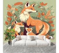 Large Wall Mural Non-Woven Wallpaper Cartoon Animal Fox Pattern Removable Waterproof Mural for Indoor Wall Art Decoration Wallpaper Orange Color Modern and Stylish Home Decoration 250x175cm