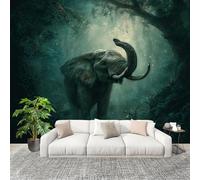 Large Wall Mural Non-Woven Wallpaper Fantasy Jungle Elephant Removable Waterproof Mural for Indoor Wall Art Decoration Wallpaper Green Modern and Stylish Home Decoration 300x210cm