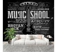Large Wall Mural Non-Woven Wallpaper Retro Music Theme Removable Waterproof Mural for Indoor Wall Art Decoration Wallpaper Black Modern and Stylish Home Decoration 350x256cm
