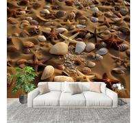 Large Wall Mural Non-Woven Wallpaper Scenery Beach Starfish Seashells Removable Waterproof Mural for Indoor Wall Art Decoration Wallpaper Brown Modern and Stylish Home Decoration 350x256cm