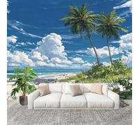 Large Wall Mural Non-Woven Wallpaper Seaside Scenery Watercolor Removable Waterproof Mural for Indoor Wall Art Decoration Wallpaper Blue Modern and Stylish Home Decoration 250x175cm
