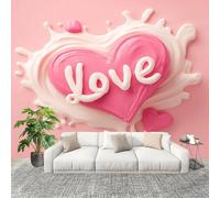Large Wall Mural Non-Woven Wallpaper Simple Cream Heart Removable Waterproof Mural for Indoor Wall Art Decoration Wallpaper Pink Modern and Stylish Home Decoration 200x140cm