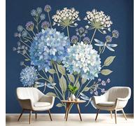 Large Wall Mural Wallpaper Country farmhouse style Modern Bohemian hydrangeas and dragonflies Paste the Wall Non Self Adhesive for Living Room Bedroom Office Decor,300x210cm 1,（Non-self-Adhesive）