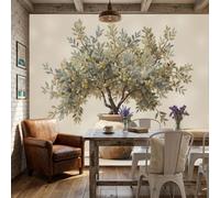 Large Wall Mural Wallpaper Retro green plant branches and leaves olive tree and pottery jar Paste the Wall Non Self Adhesive for Living Room Bedroom Office Decor,184x127cm,（Non-self-Adhesive）
