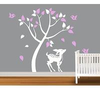 Large Wall Sticker Tree Fawn Butterflies Birds. Sheet of 4 Pieces Wall Decoration for a Child's Room. Wall Sticker. Stickers for Children.