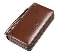 Large Wallet Clutch Long Leather Phone Purse Business Hand Clutch Bag Card Holder Travel Wallet for Men Women Father Husband, Double-Brown, 20.32 cm x 12.7 cm x 7.87 cm, Casual