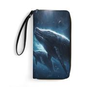 Large Wallet Novelty Whales Traveling in Space Printing Long Wallet With Zipper Leather Wallet Suitable For Both Men And Women, style, 19.7x10.5cm