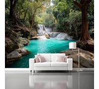 Large Wallpaper 200 x 140 cm, Nature Big Tree Waterfall Pond Theme Custom Size 3D Wallpaper Mural for Living Room Bedroom Office Dining Room Children's Room, Green Wall Murals Decor