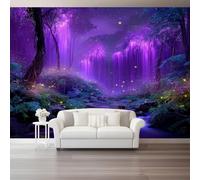 Large Wallpaper 250 x 175 cm, Fantasy Fantasy Forest Waterfall Theme Custom Size 3D Wallpaper Mural for Living Room Bedroom Office Dining Room Children's Room, Purple Wall Murals Decor