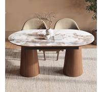 Large Walnut and Marble Effect Extendable Dining Table - Seats 4 - 6 - Malia