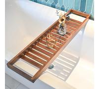 Large Walnut Bathtub Tray Caddy - 34x6 inch Spa Shelf Elegant Slatted Tub Holder Versatile BathPerfect for Relaxation and Women’s Self-Care