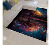 Large Washable 140x200 Entryway Rug Non Slip Low Pile Ultra Soft Area Rug for Kitchen Bedroom Bedside Mudroom Fantasy Tree of Life Rugs Starry Sky Reflection Modern Carpet