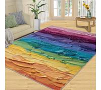 Large Washable Rug 200x290cm Stripes Rugs Living Room Rainbow Stripes Area Rugs for Bedroom Modern Minimalist Rug Soft Low Pile Non-Slip Carpet Home Decor Mat