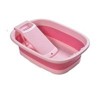 Large Washboard Basin Laundry,Collapsible Plastic Basin for Hand Washing Clothes,Laundry tub with Washboard, Portable Laundry Basket,Space-Saving,Foldable Bathing -Pet Bathtub (Pink/Rose red)