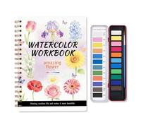 Large Watercolour Art Set for Beginners, 10.24"x7.36" Oversized Workbook with 12 Paints, 14 Pre-Sketched Designs & Step-by-Step Guide for Adults (Flower)