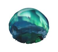 Large Waterproof Shower Cap with Adjustable Elastic Band | Beautiful Northern Lights Print Shower Cap Hair Cover For Women Spa Bathing Swimming Makeup Travel, One Size