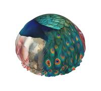 Large Waterproof Shower Cap with Adjustable Elastic Band | Beautiful Peacock And Floral Print Shower Cap Hair Cover For Women Spa Bathing Swimming Makeup Travel, One Size