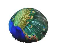 Large Waterproof Shower Cap with Adjustable Elastic Band | Beautiful Peacock Print Shower Cap Hair Cover For Women Spa Bathing Swimming Makeup Travel, One Size