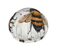 Large Waterproof Shower Cap with Adjustable Elastic Band | Funny Bees Print Shower Cap Hair Cover For Women Spa Bathing Swimming Makeup Travel, Large