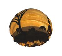 Large Waterproof Shower Cap with Adjustable Elastic Band | Giraffe And Trees At Dusk In Africa Print Shower Cap Hair Cover For Women Spa Bathing Swimming Makeup Travel, One Size