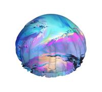 Large Waterproof Shower Cap with Adjustable Elastic Band | Northern Lights Painting Print Shower Cap Hair Cover For Women Spa Bathing Swimming Makeup Travel, Large