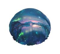 Large Waterproof Shower Cap with Adjustable Elastic Band | Northern Lights Print Shower Cap Hair Cover For Women Spa Bathing Swimming Makeup Travel, One Size