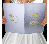 Large Wedding Card, MR and MRS Bridal Shower Cards, Silver Wedding Shower Card Giant Greeting Card, Engagement Congratulations Cards, Engagement Guest Book for Decorations (Silver)