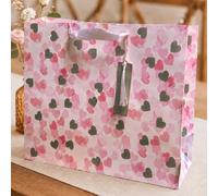 Large Wedding Gift Bag | Pink & Silver Confetti Hearts | Luxury Gift Bag with Ribbon Handles & Tassel Gift Tag | Printed Inside | 35 x 28 x 14cm | Recyclable | Deva Designs