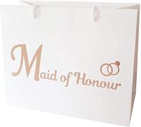 Large Wedding Gift Bags - White and Copper Gold Gift Bag with Rope Handles and Tissue Paper - Favours (Maid of Honour)