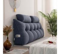 Large Wedge Pillows with Neck Roll, Headboard Triangular Rest Reading Pillow, Soft Sofa Daybed Positioning Bolster Lumbar Support Cushion Waist Backrest (80x50x20cm,Blue)