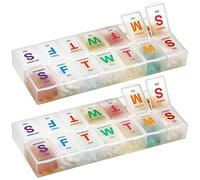 Large Weekly Pill Organizer - (2 Pack) AM PM Pill Box - XL 7 Day Pill Organizer 2 Times A Day and Daily Case for Medication, Supplements with Braille, Bright, Easy to Read