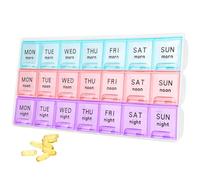 Large Weekly Pill Organizer 3 Times A Day,Travel Pill Cases ，Moisture-Proof 7 Day Pill Contaner, Portable for Pills Vitamin Fish Oil Supplements（Purple）