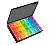 Large Weekly Pill Organizer, 4 Times a Day, 7-Day Moisture-Proof Pill Box with 28 compartments, Capable of Accommodating Large Amounts of Vitamins, Supplements, Fish Oil, and Medicine (Gray Rainbow)