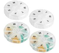 Large Weekly Pill Organizer - (Pack of 4) Daily Pill Cases, Round Pill Organizer 7 Day Container, Medicine Planner, Pill Reminder, BPA-Free for Pills Vitamins, Supplements, and Fish Oils