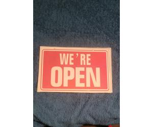 LARGE WELCOME WE ARE OPEN / SORRY CLOSED 3MM RIGID HANGING SIGN SHOP WINDOW DOOR