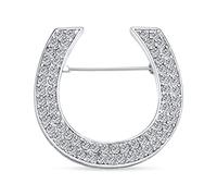 Large Western Fashion Statement Equestrian Cubic Zirconia Pave CZ Scarf Horseshoe Brooch Pin For Women Silver Plated Brass