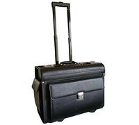 Large Wheeled Laptop Pilot Case in Grained Faux Leather Rolling Briefcase Business Bag on Wheels