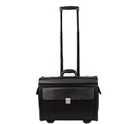 Large Wheeled Laptop Pilot Case in Grained Faux Leather Rolling Briefcase Business Bag on Wheels