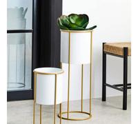 Large White and Gold Floor Standing Planter | Trosa