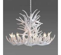 Large White Antler Chandelier Rustic 9 Lights Deer Horn Pendant Light Antique White Farmhouse Chandeliers Vintage Candle Style Faux Antler Hanging Ceiling Light