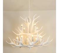 Large White Antler Chandelier Rustic 9 Lights Deer Horn Pendant Light Antique White Farmhouse Chandeliers Vintage Candle Style Faux Antler Hanging Ceiling Light