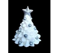 Large White Beautiful Edible Sugar Figure Christmas Tree; Silver Star & Berries; Luster & Glitter finish; 3D Stand-up Handmade Christmas Cake Topper/Decoration.10cmx6cm
