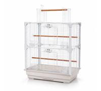 Little Friends OpenSky Bird Cage for Budgies, Canaries, Finches & Cockatiels - White Double-Door Top-Opening Cage with Play Perch, 66 x 35 x 90 cm