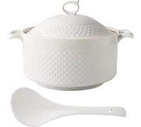 Large White Ceramic Soup Bowls With Lid & Ladle Set - Elegant Porcelain Tureen For Home Kitchen & Restaurant Serving, Perfect For Soups & Decorative Use White 2.2L